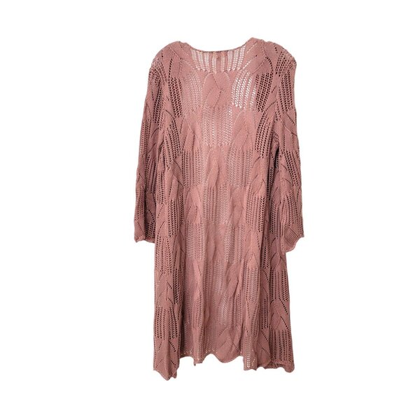 One World Open Front Knit Cardigan Longline Lightweight Boho Style Rose Pink Siz - Picture 2 of 4